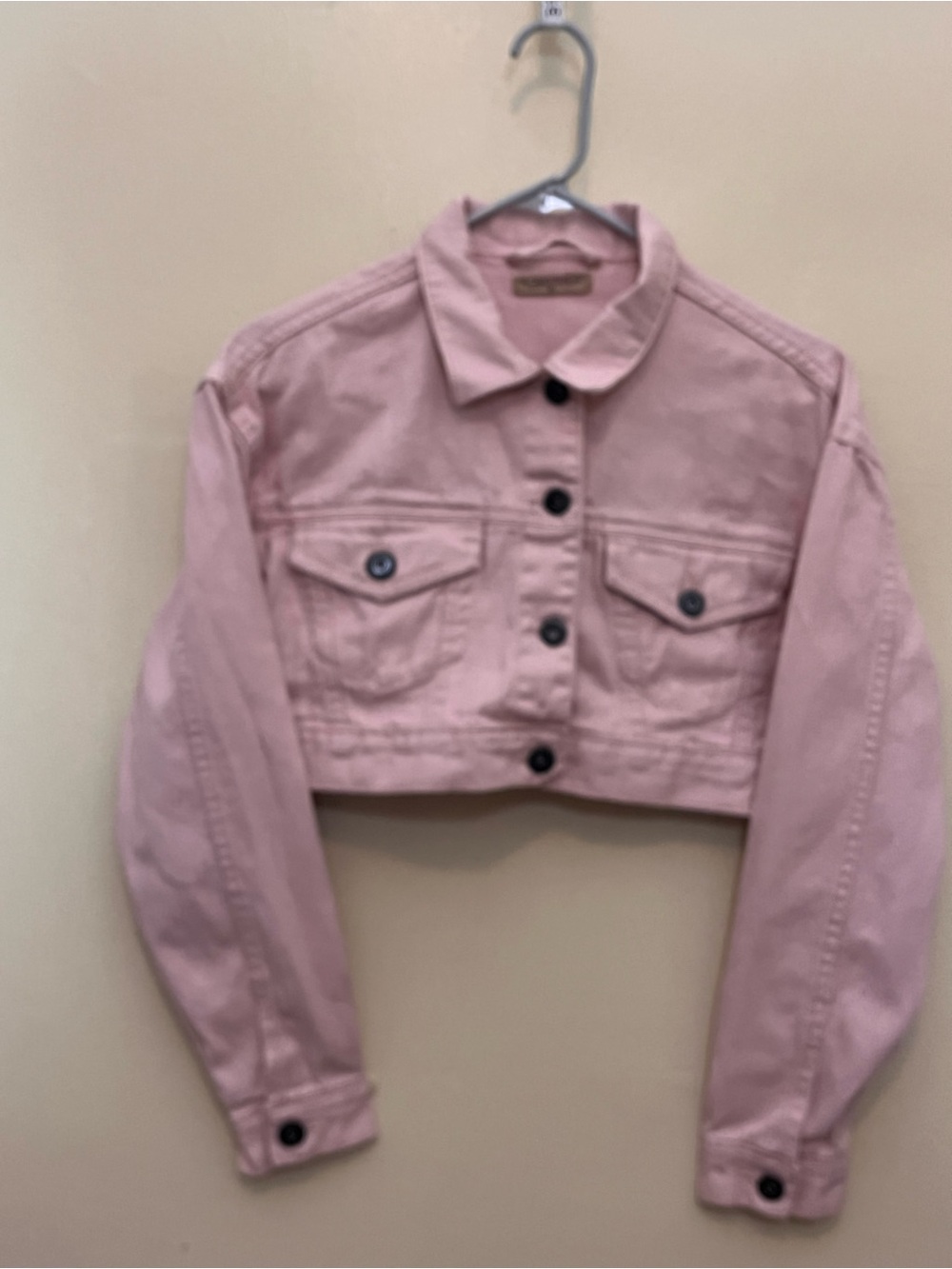 Cropped Pink Denim Jacket with Button Front